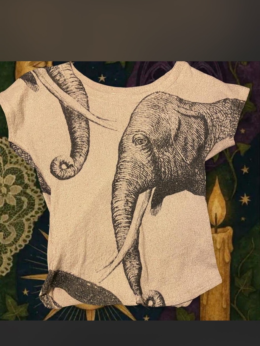Elephant Graphic Top - Light Beige